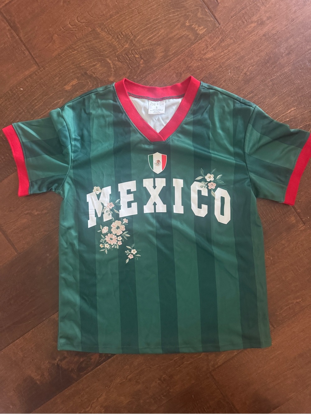 Zoe + Liv Green Mexico Soccer Tee with Red Trim